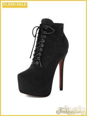 Lace Up Platform Stiletto High Heel Round Toe Ankle Combat Boots Suede